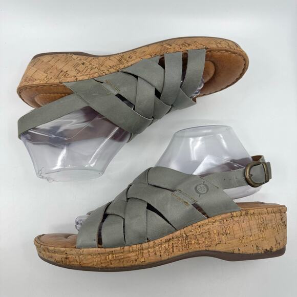 Born Laila Leather Ankle Slingback Wedge Sandals Blue Gray Womens Size US 10M - Picture 6 of 10